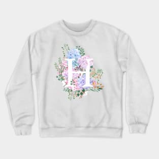 botanical monogram alphabet H hydrangea flowers Crewneck Sweatshirt